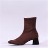 Miss Elastic Fax Block Heel Ankle Boot - Brown Stretch